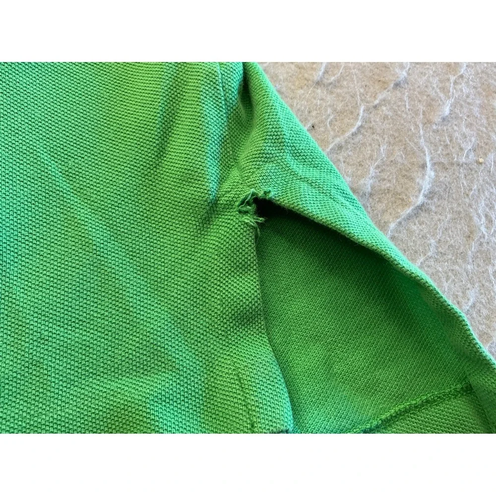 Polo Ralph Lauren Green Polo Shirt Custom Fit Purple Pony Size L Mens Pique